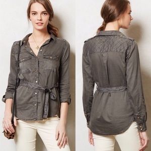 Anthropologie Gray Button Down Shirt size 6